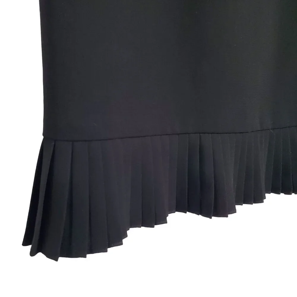 Le Suit Collections Sz 14 Skirt Flirty Pleated Trim Hem Lined Midi Formal Black